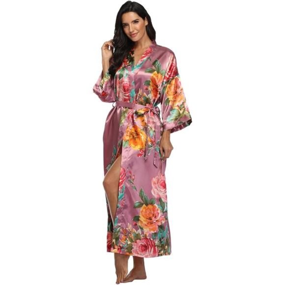 Kimono Robes For Women Long Silky Sleepwear bridal Dressing Gown - Picture 3 of 7